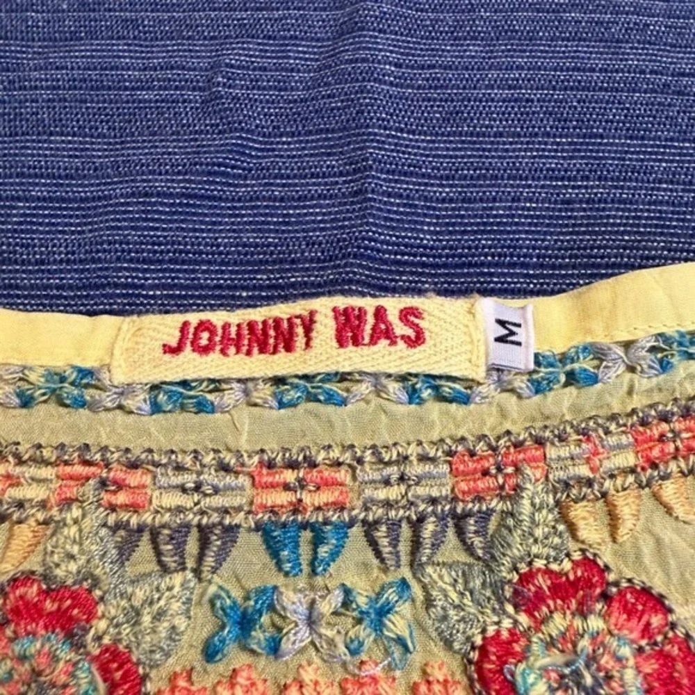 Johnny‎ Was Yellow Embroidered Cupra Rayon Tunic Blouse C82753 Womens Medium